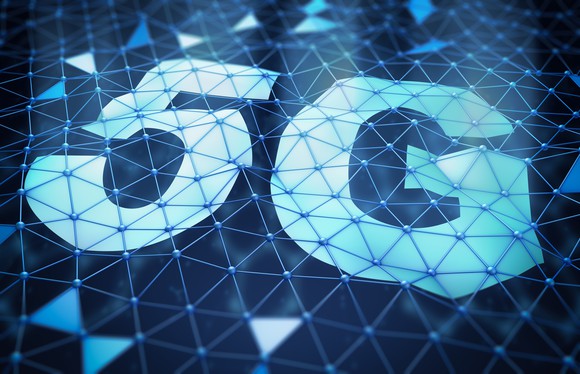 5G sign with blue background. 