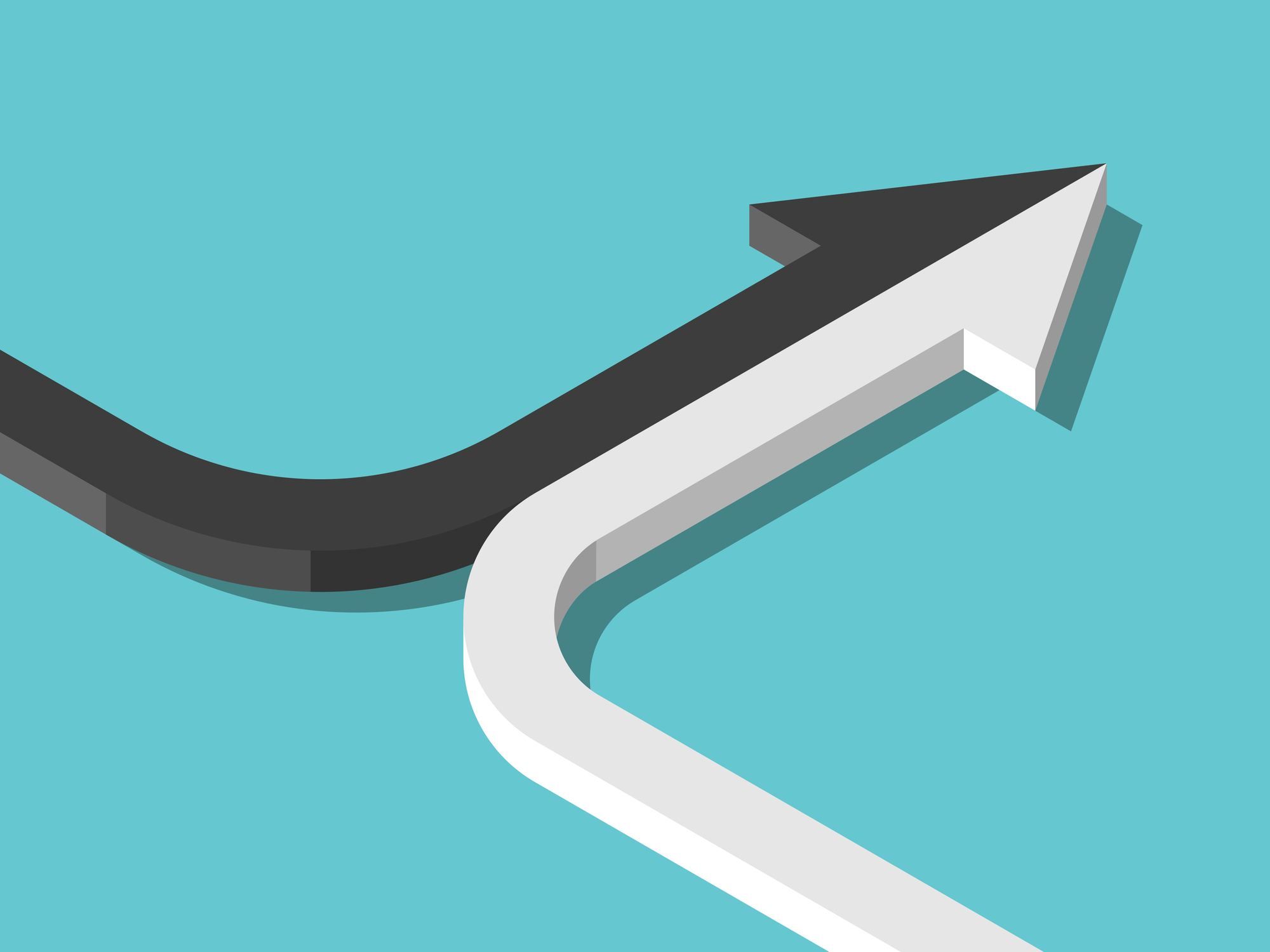 Black arrow and white arrow merge together and proceed as a single arrow