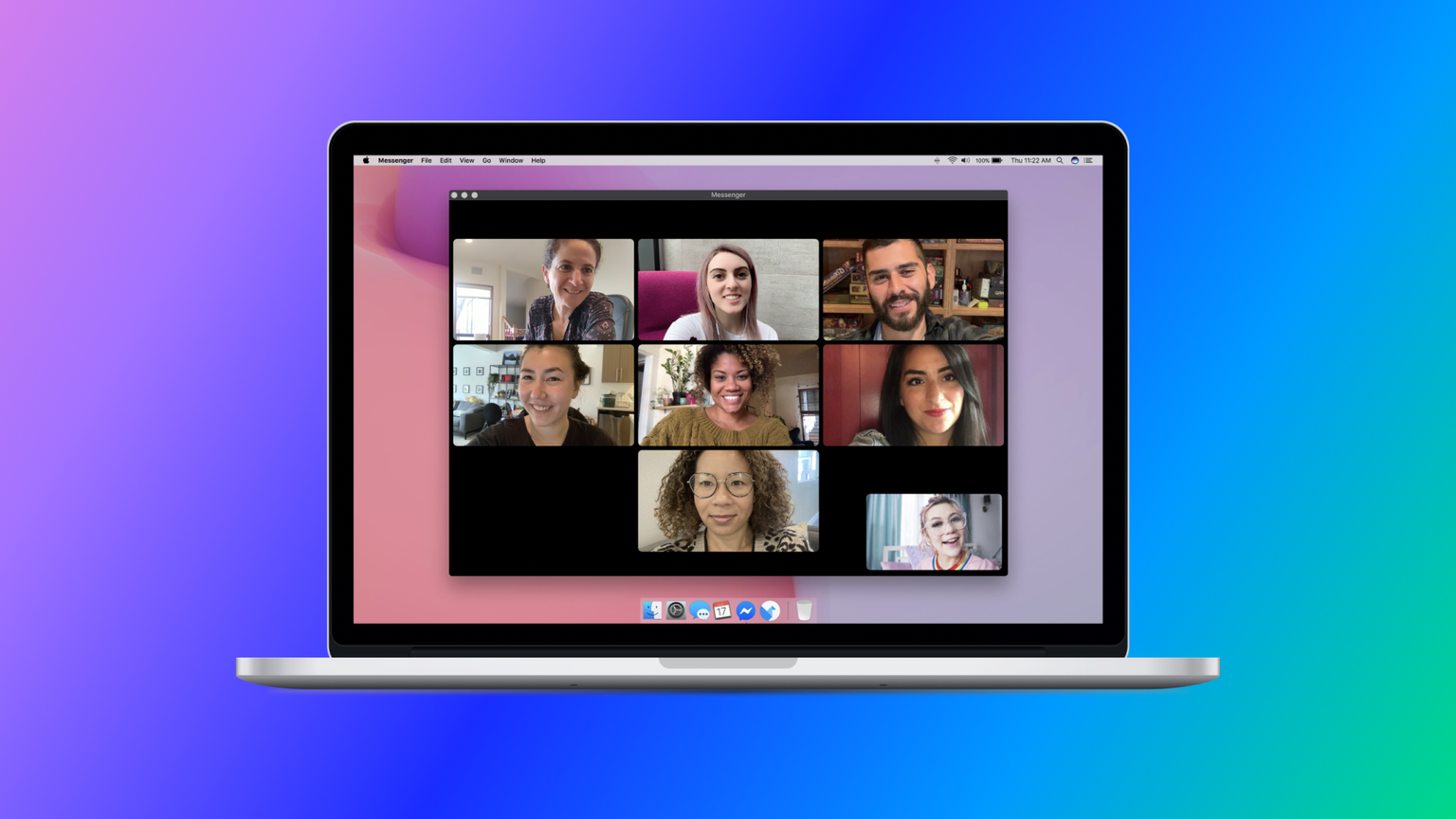 Messenger video calling interface displayed on a laptop