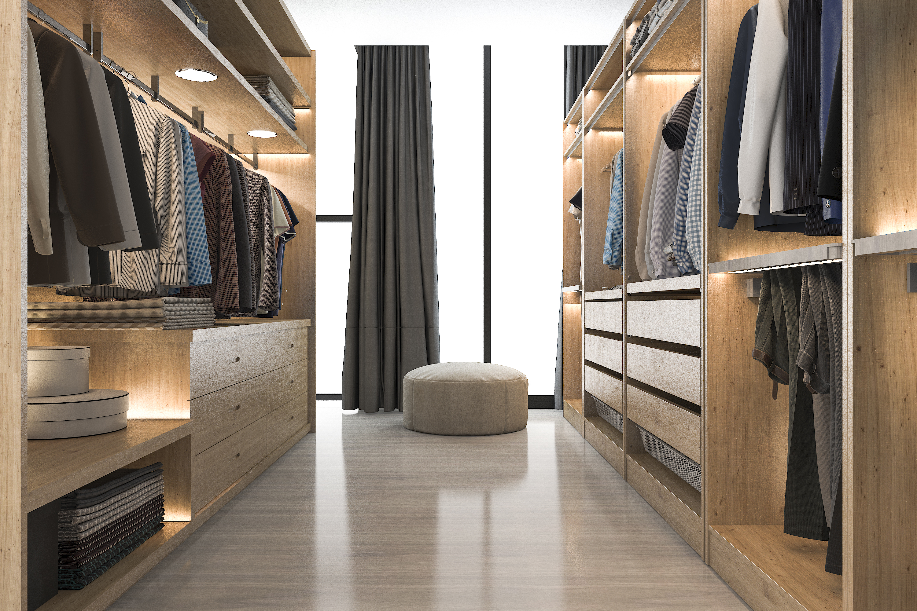 A walk-in wardrobe