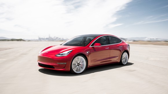 A red Model 3