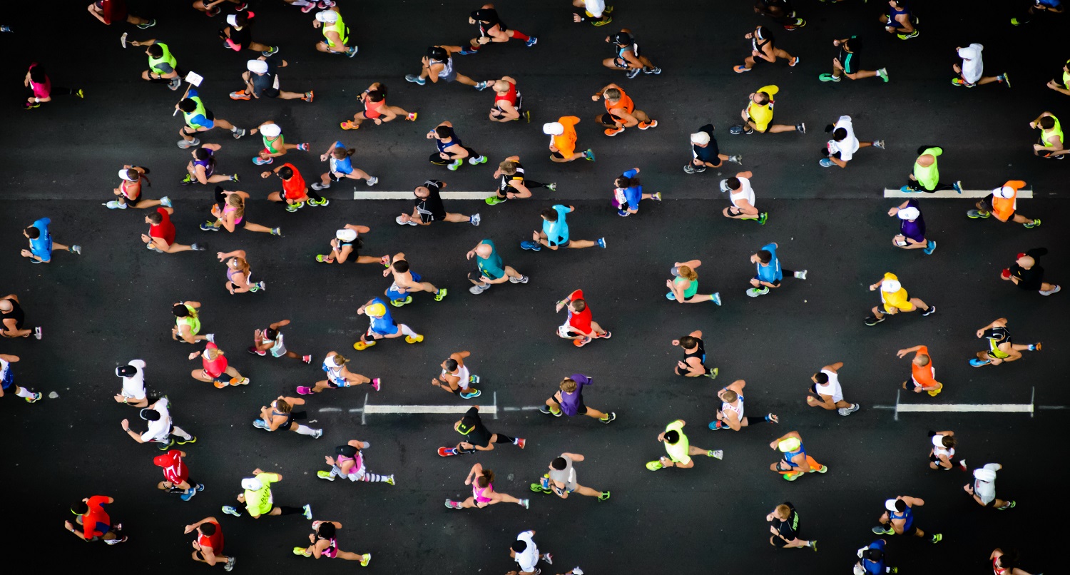 Overhead view of runners
