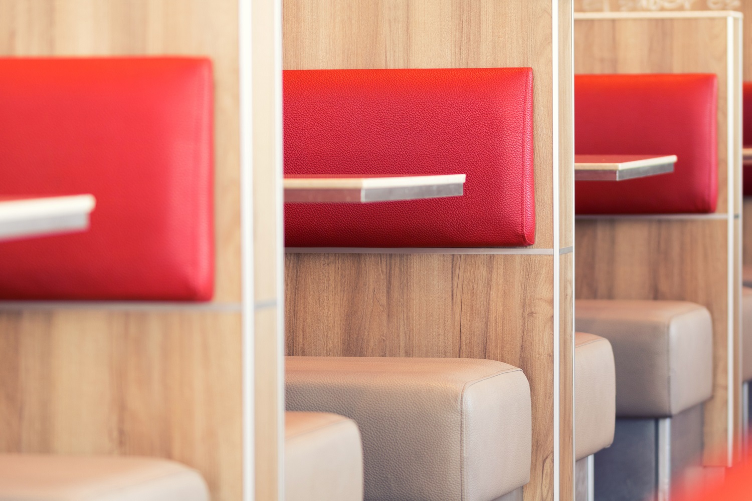 Empty booths in a restaurant.