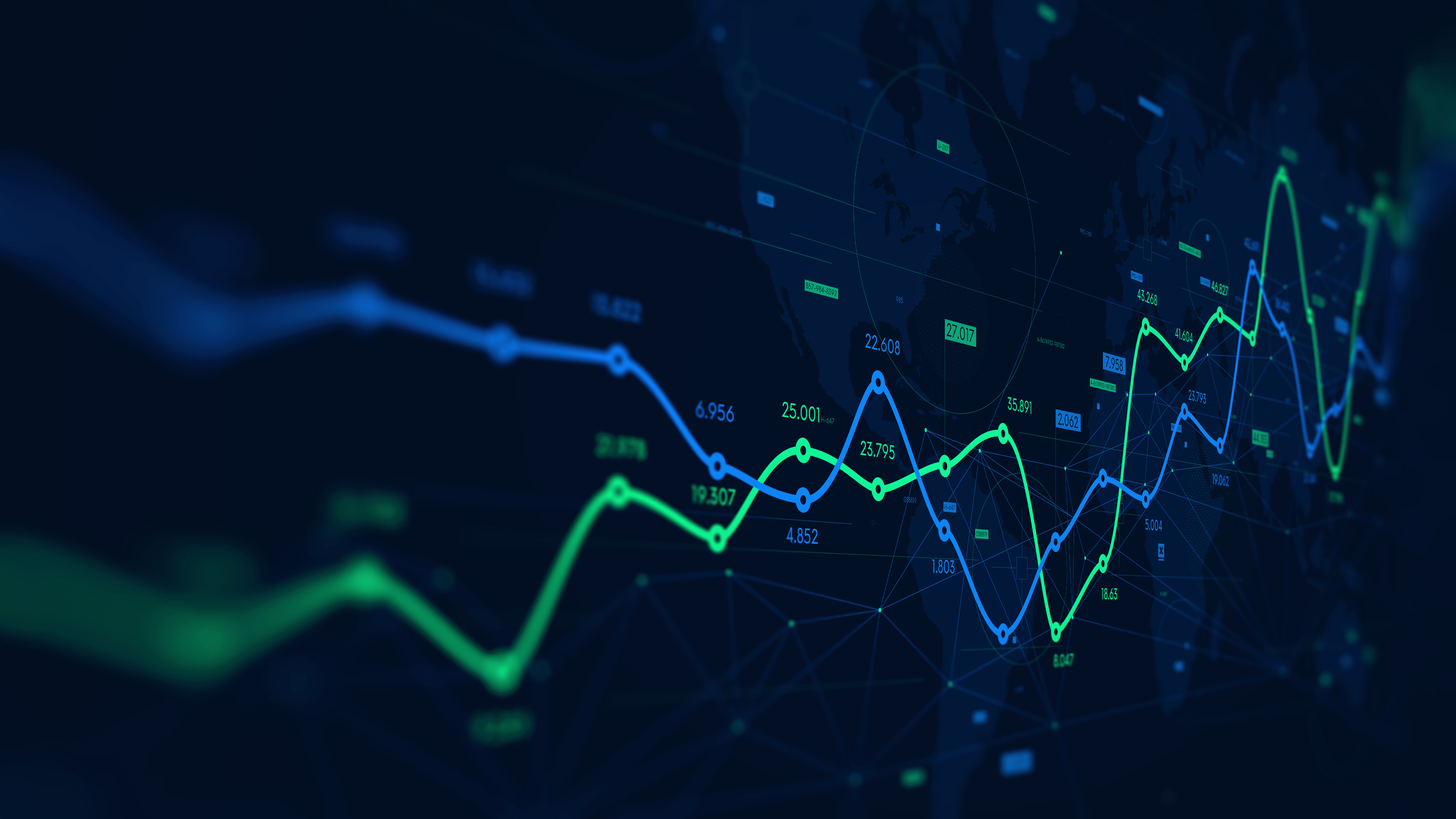 Line chart image with blue and green graphs.
