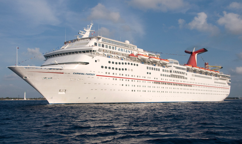 Carnival Fantasy cruise ship on open water.