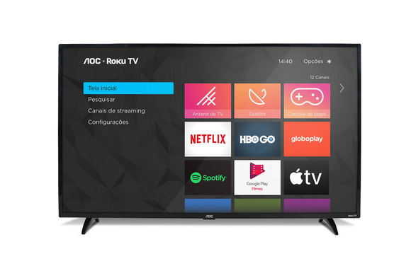 A TV displaying the Roku home page.