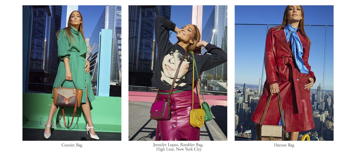 Jennifer Lopez modeling Tapestry handbags.