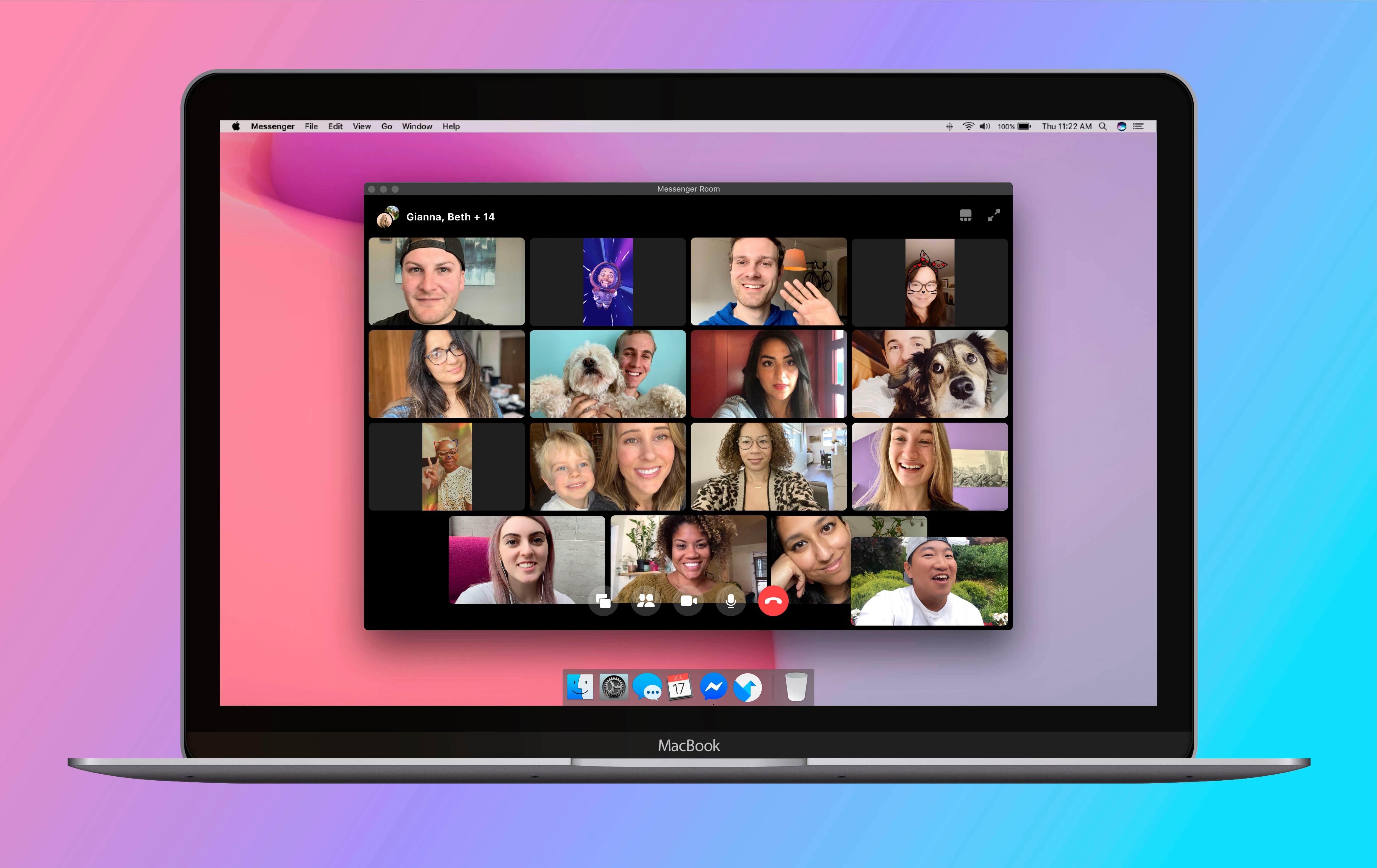 Facebook Messenger Rooms with several people on the screen chatting.