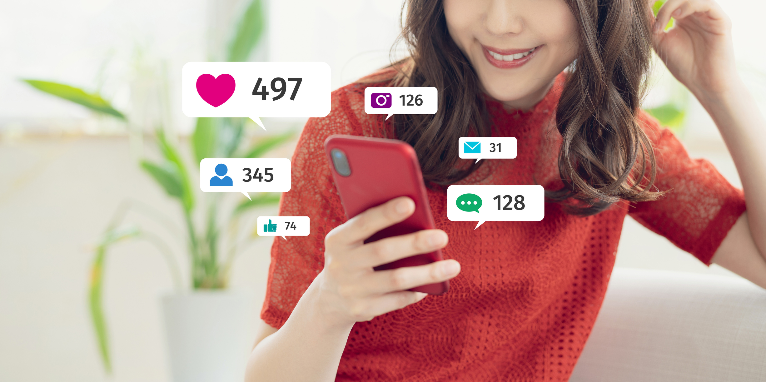 Lady using social media on her mobile phone