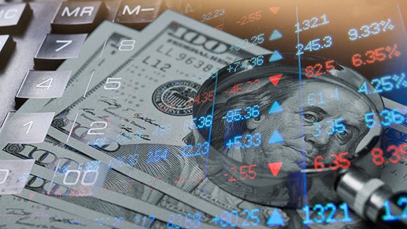 Money, stock prices, a magnifying glass. General finance stuff.
