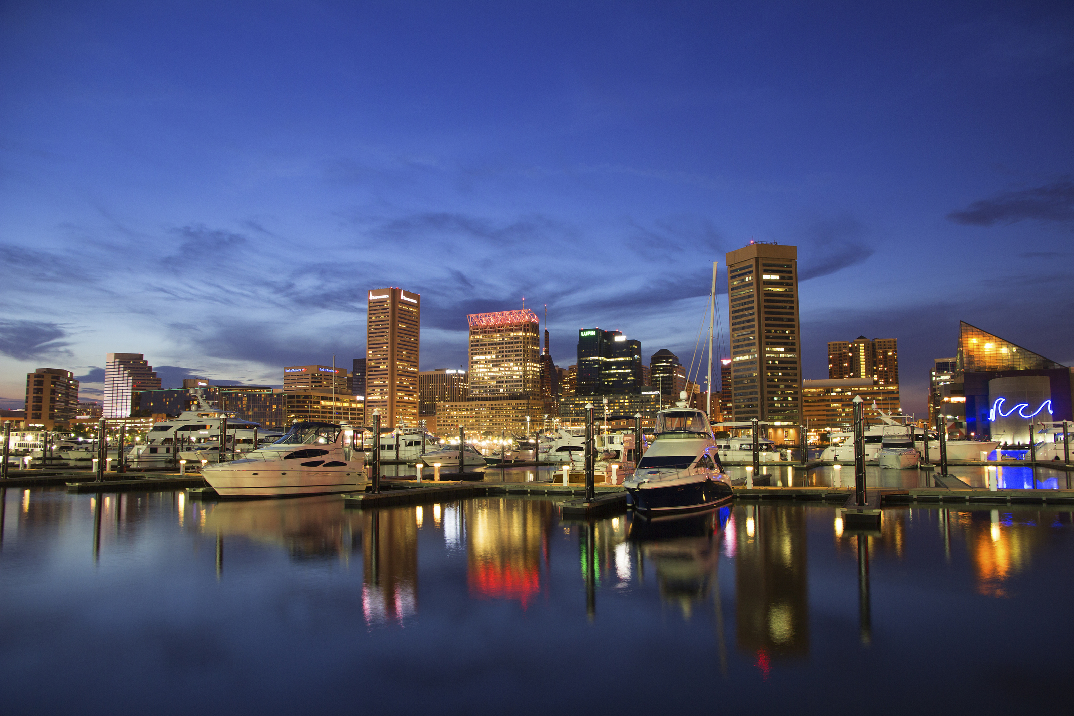 The Baltimore skyline at dusk