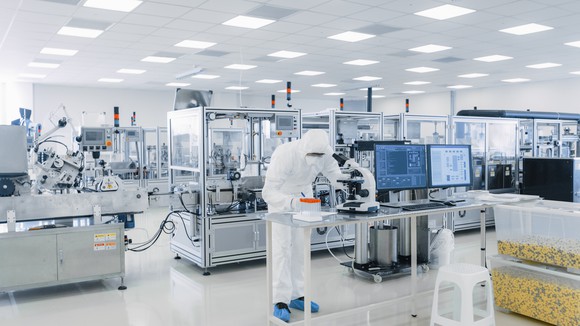 A research lab with various technicians at work