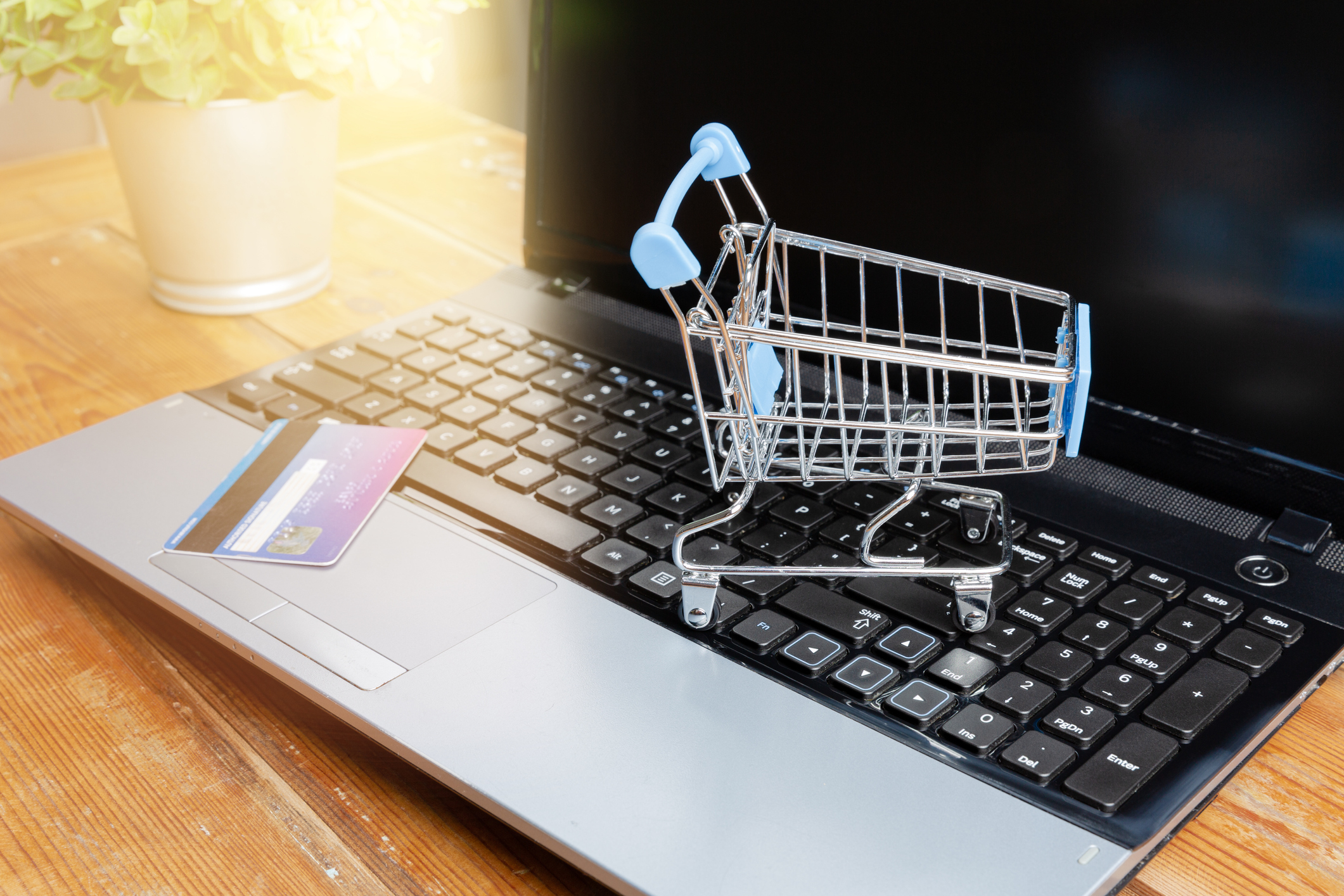 Shopping cart on a laptop