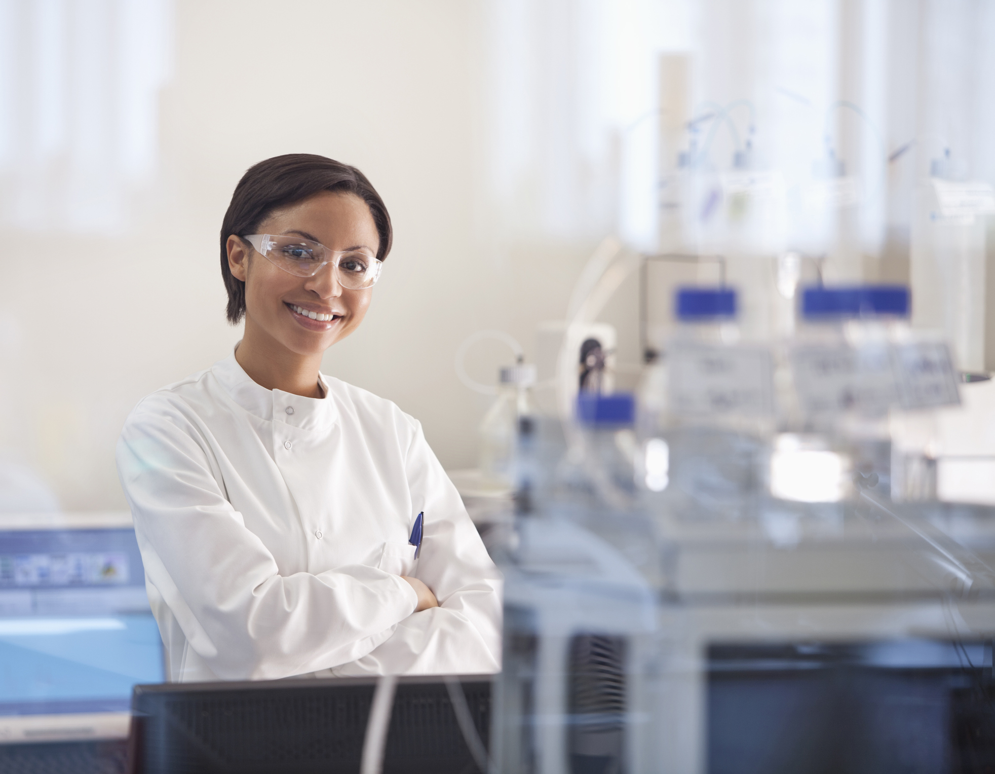 Smiling laboratory employee.