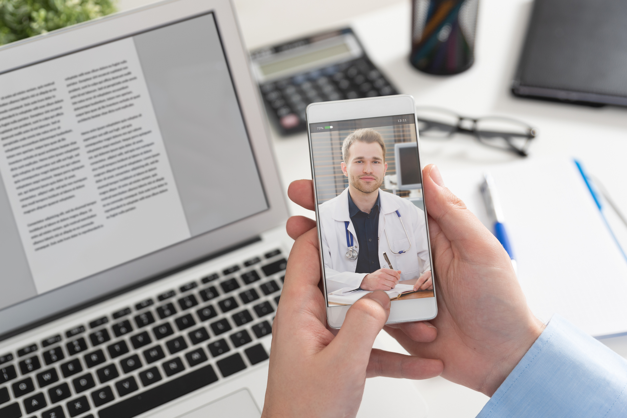 Smartphone with video of physician