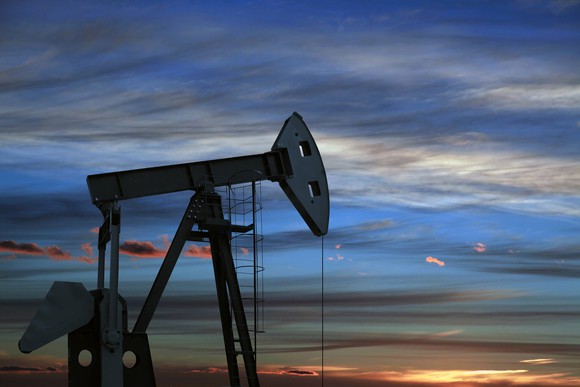 An oil pump at twilight.