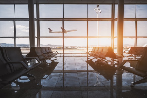 An airport boarding gate.