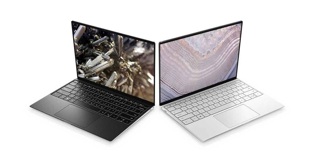 Two Dell XPS 13 laptops in black and white