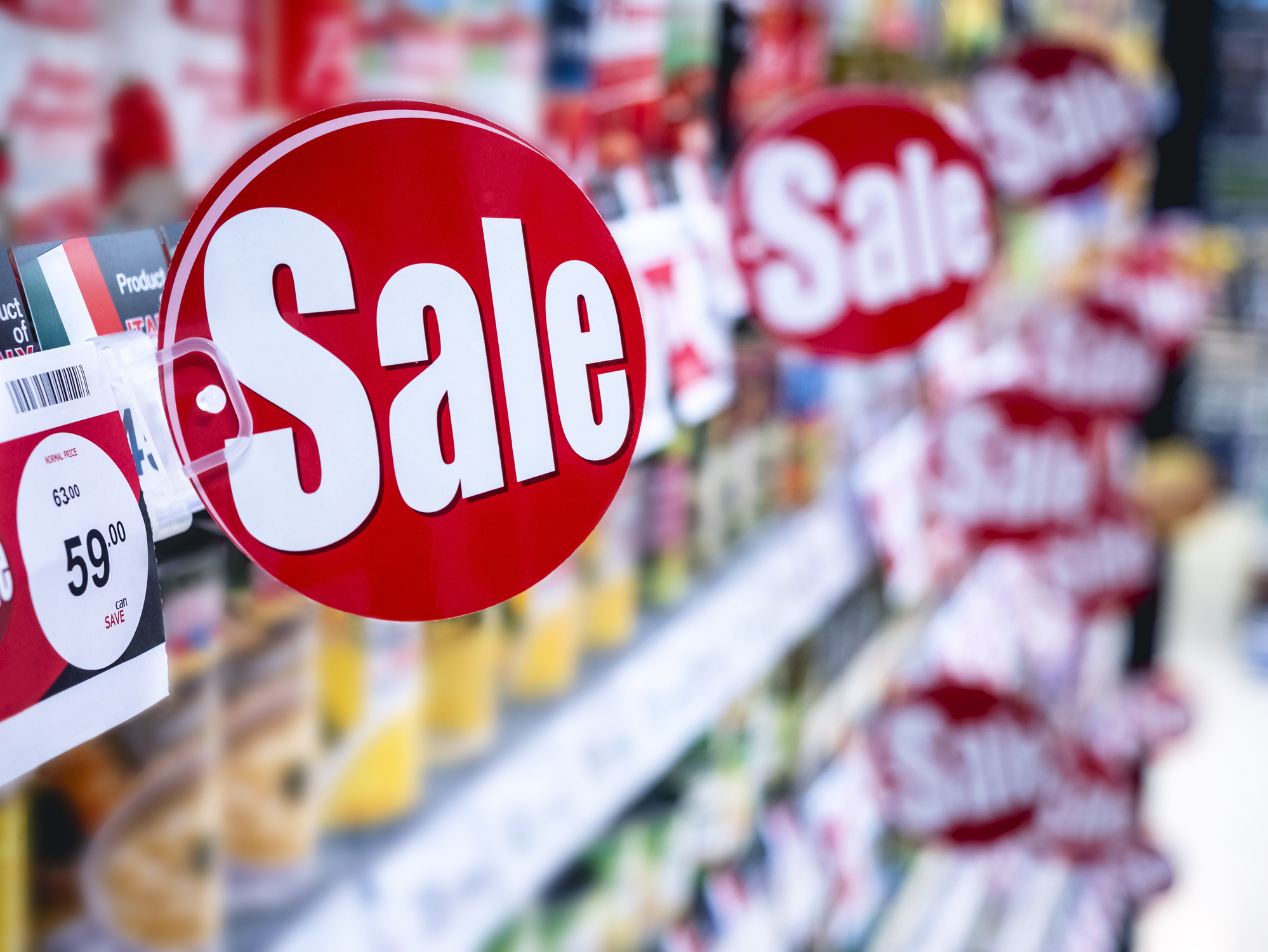 Sale signs in a store