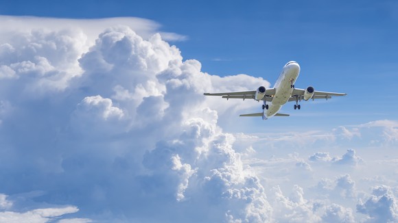 A plane in flight.