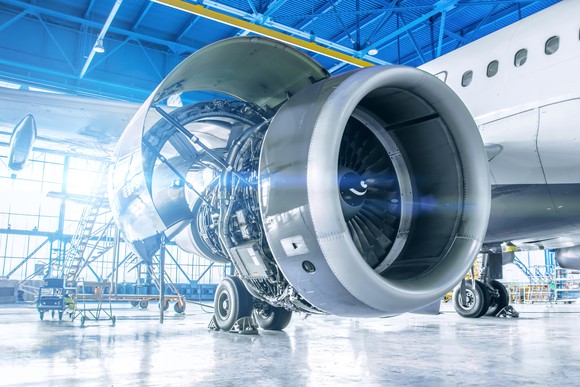 A plane being serviced.