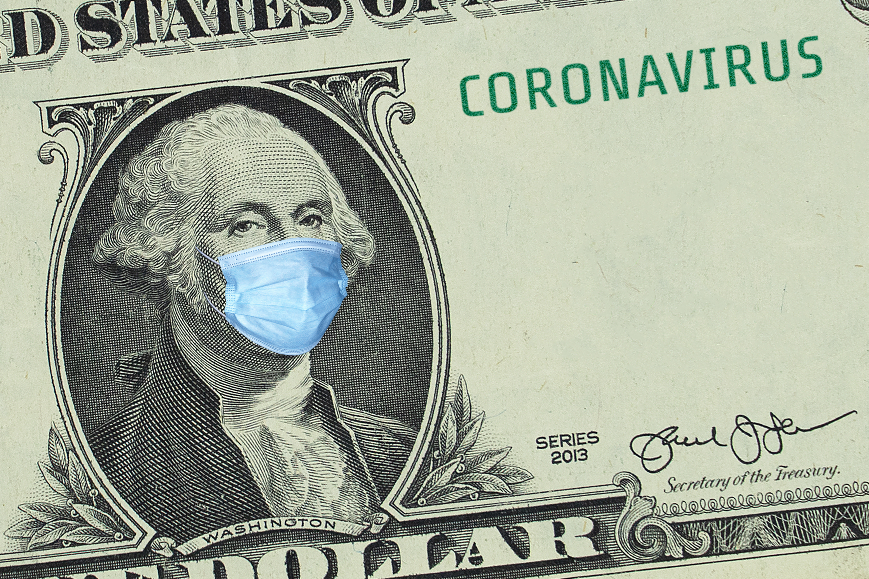 A dollar bill with a mask