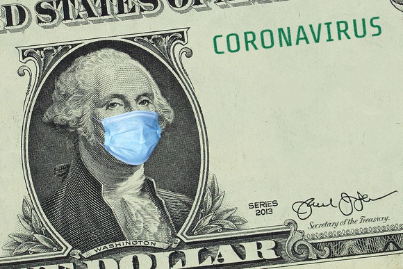 A dollar bill with a mask 