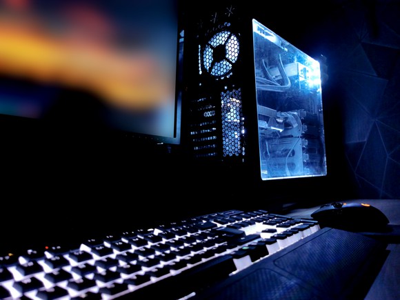 An illuminated desktop PC.