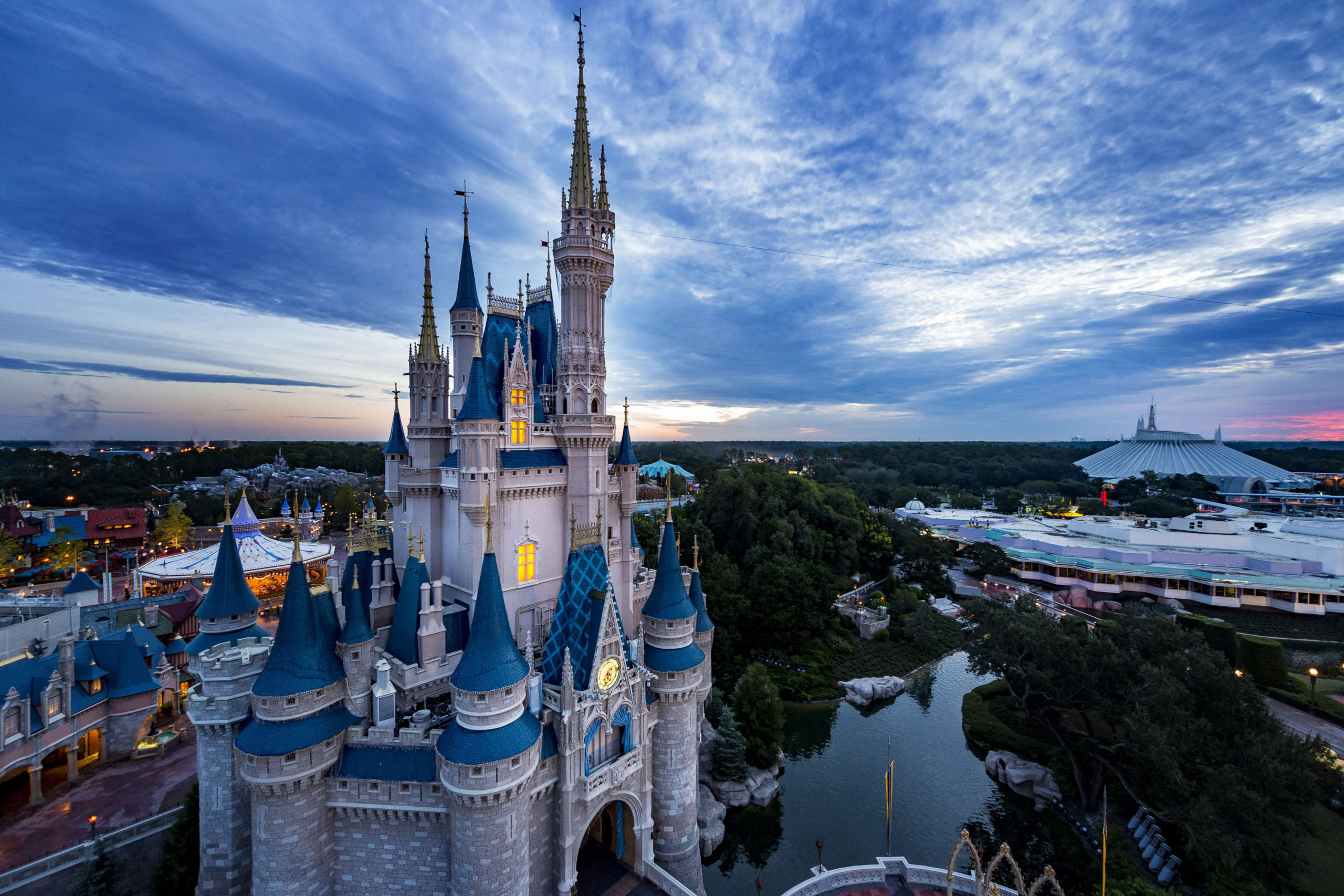 Walt Disney World resort area in the background of the Magic Kingdom.