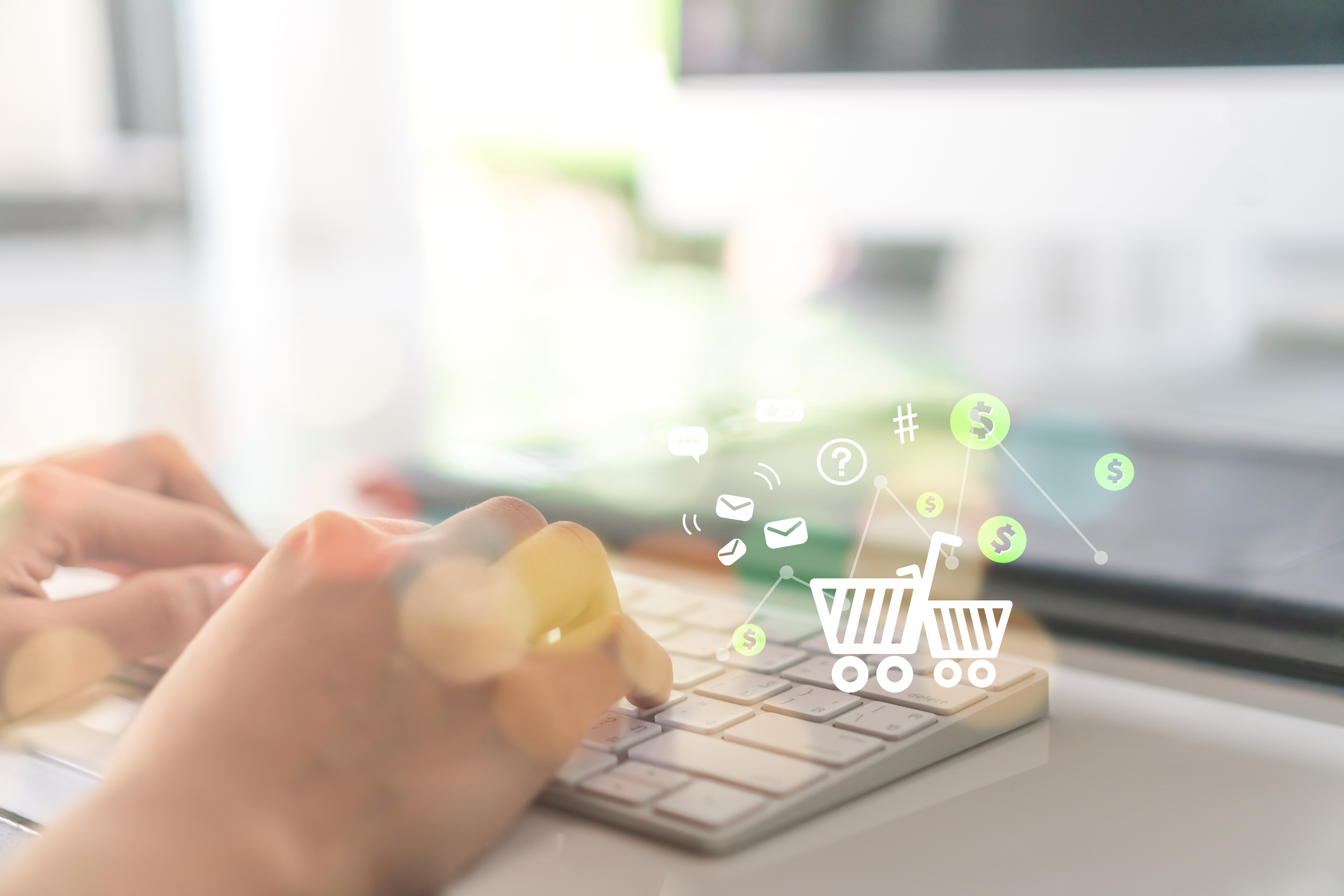 A man makes online purchases on a computer.