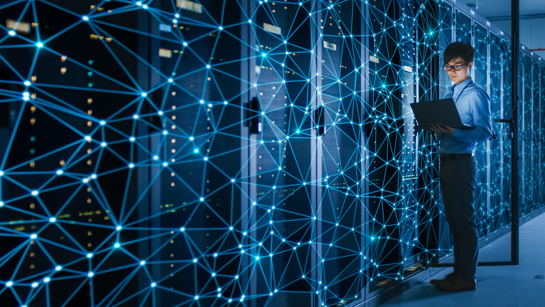 An IT professional in a data center.