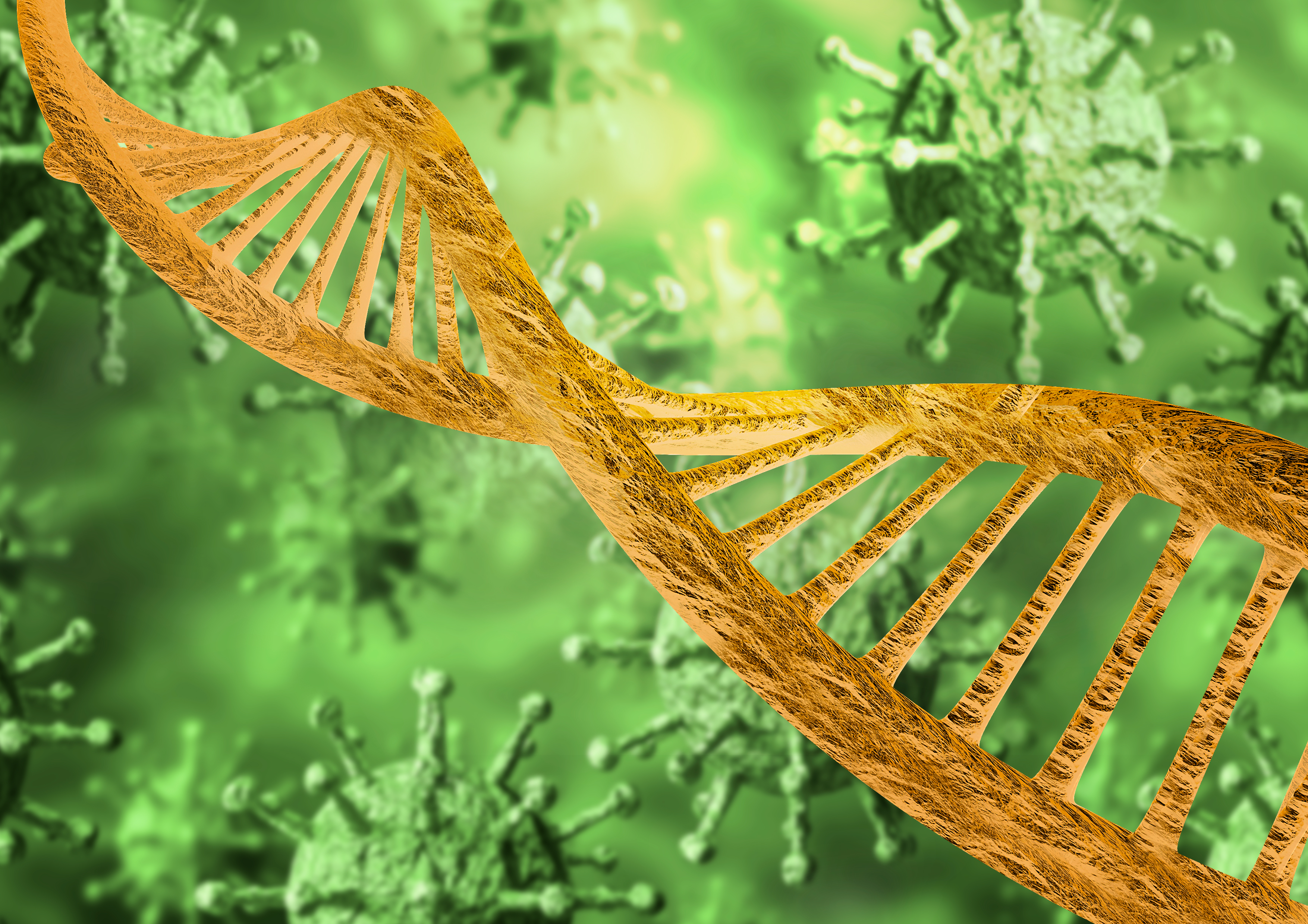 DNA helix with coronavirus