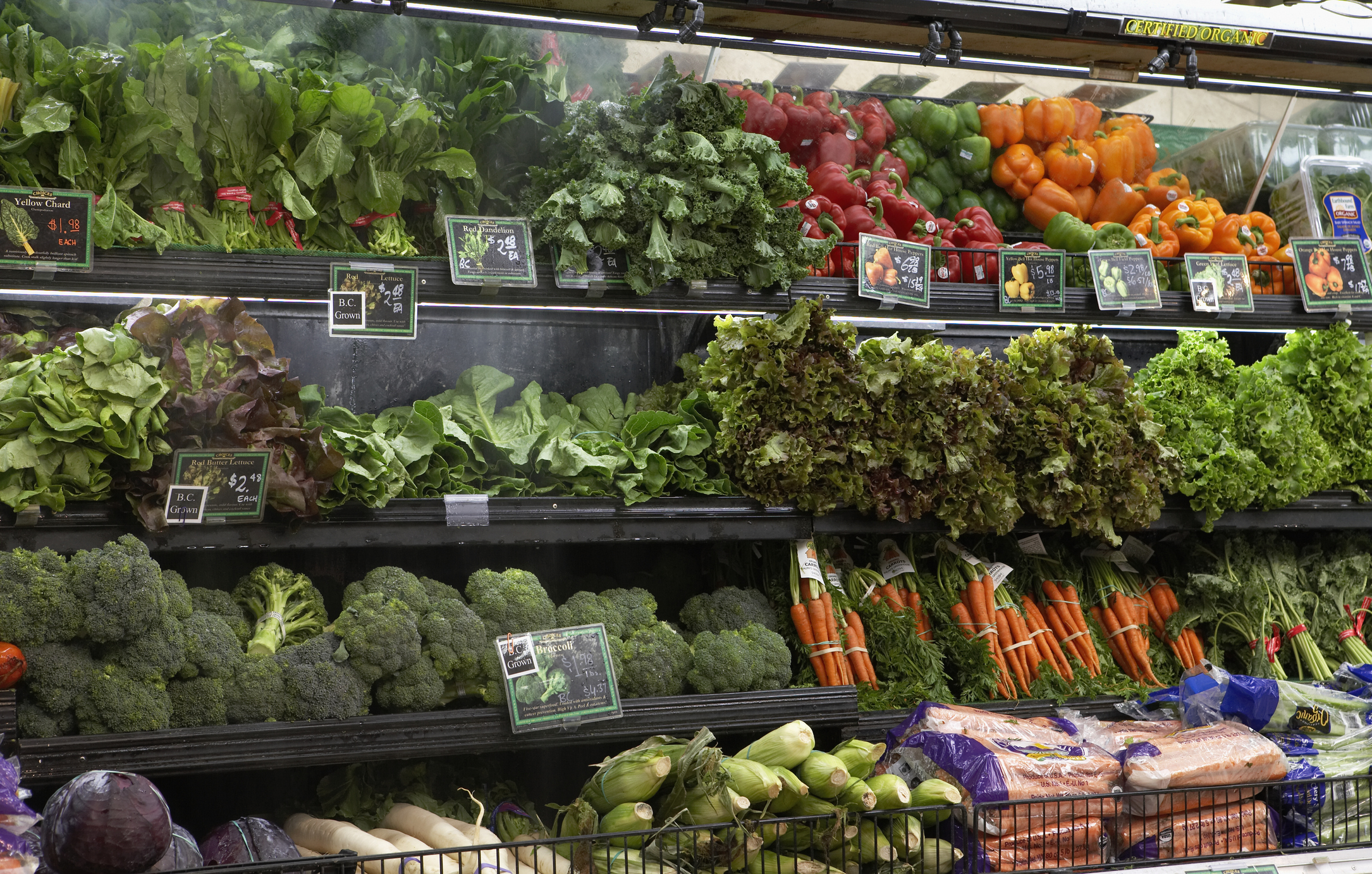 The produce section at a grocery store.