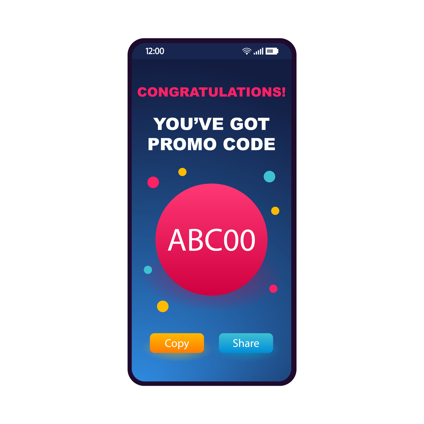 Brightly colored promo code coupon shown on a smartphone.