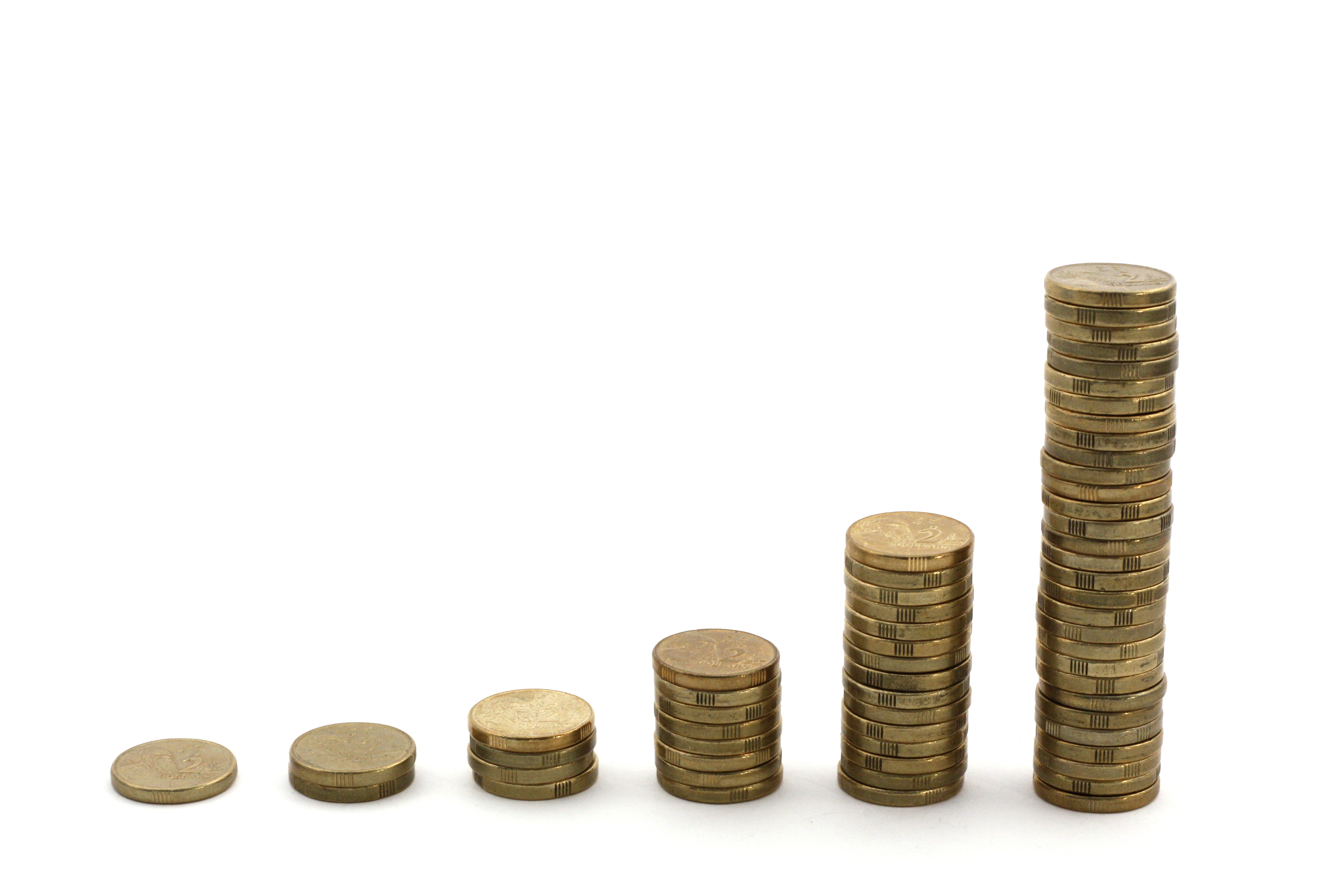 Rising stacks of coins, each one about twice the size of the previous one.