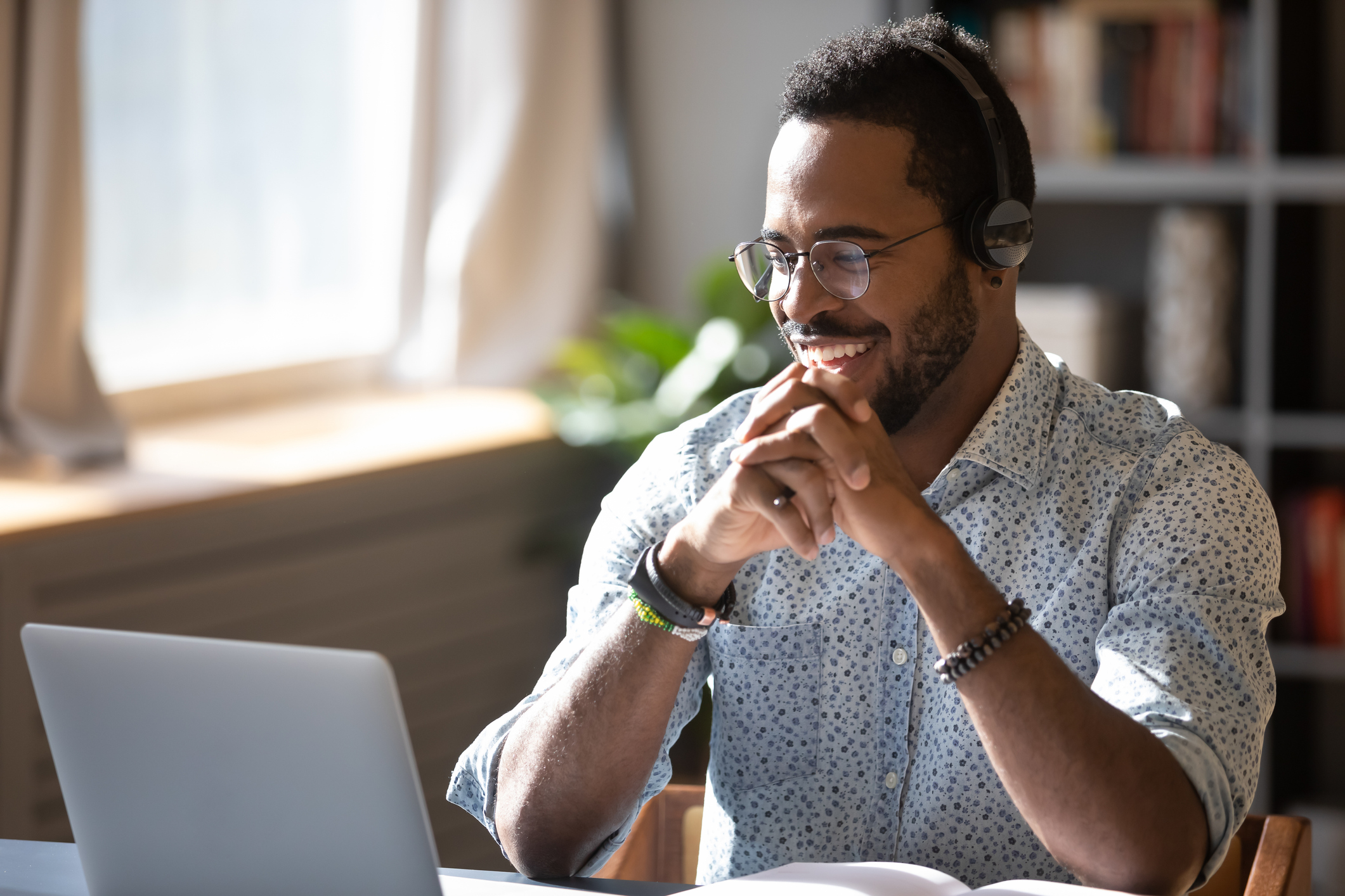 Man on a video call.