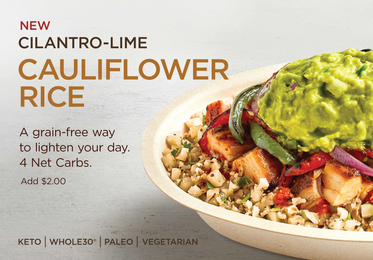 An ad from Chipotle shows the new cauliflower rice.