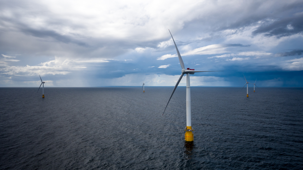 Offshore wind turbines.