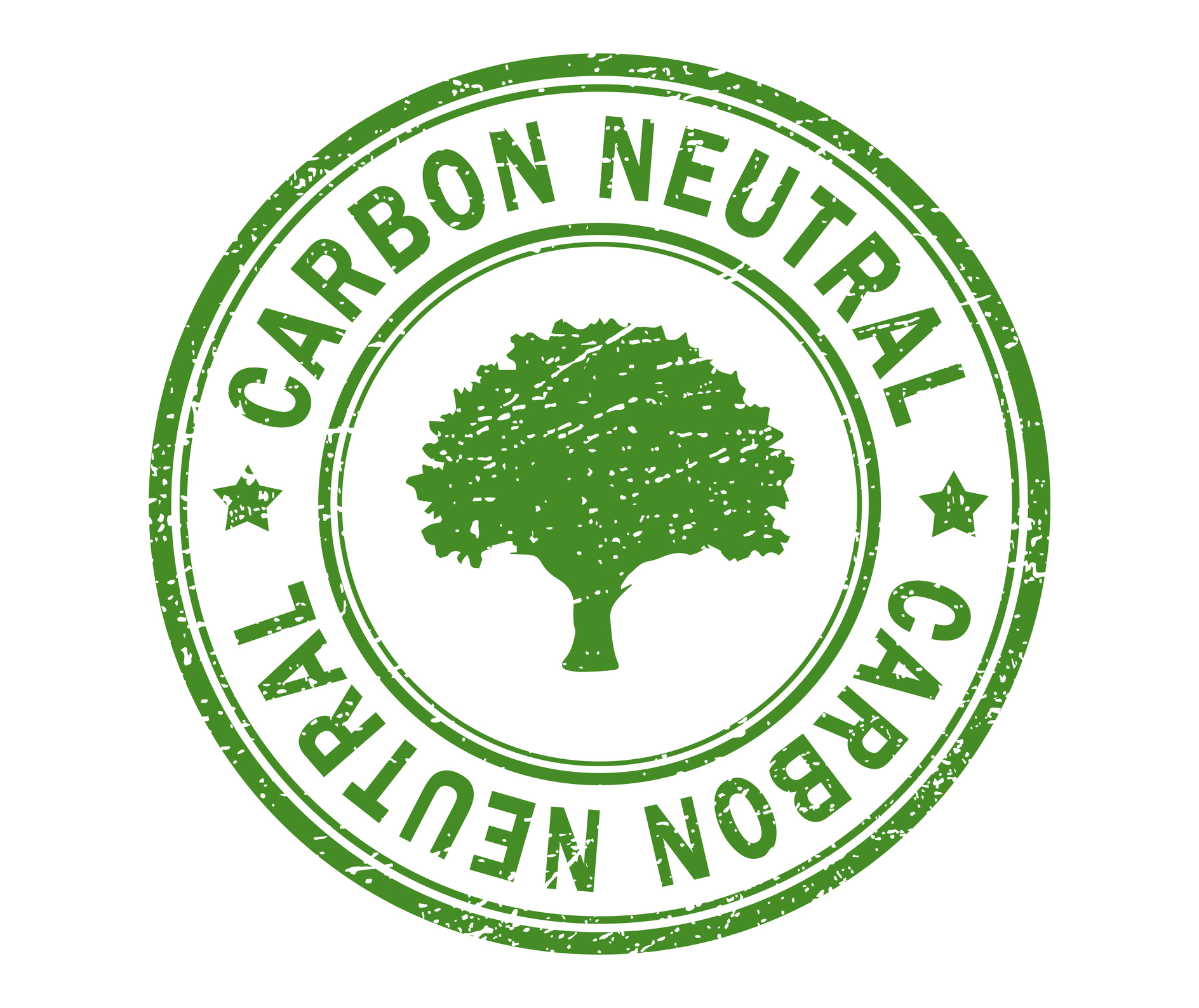 "Carbon Neutral" green seal with a tree in the center.