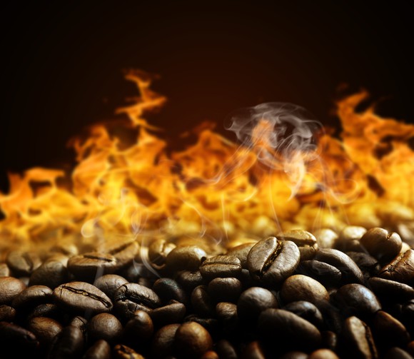 Coffee beans roasting.