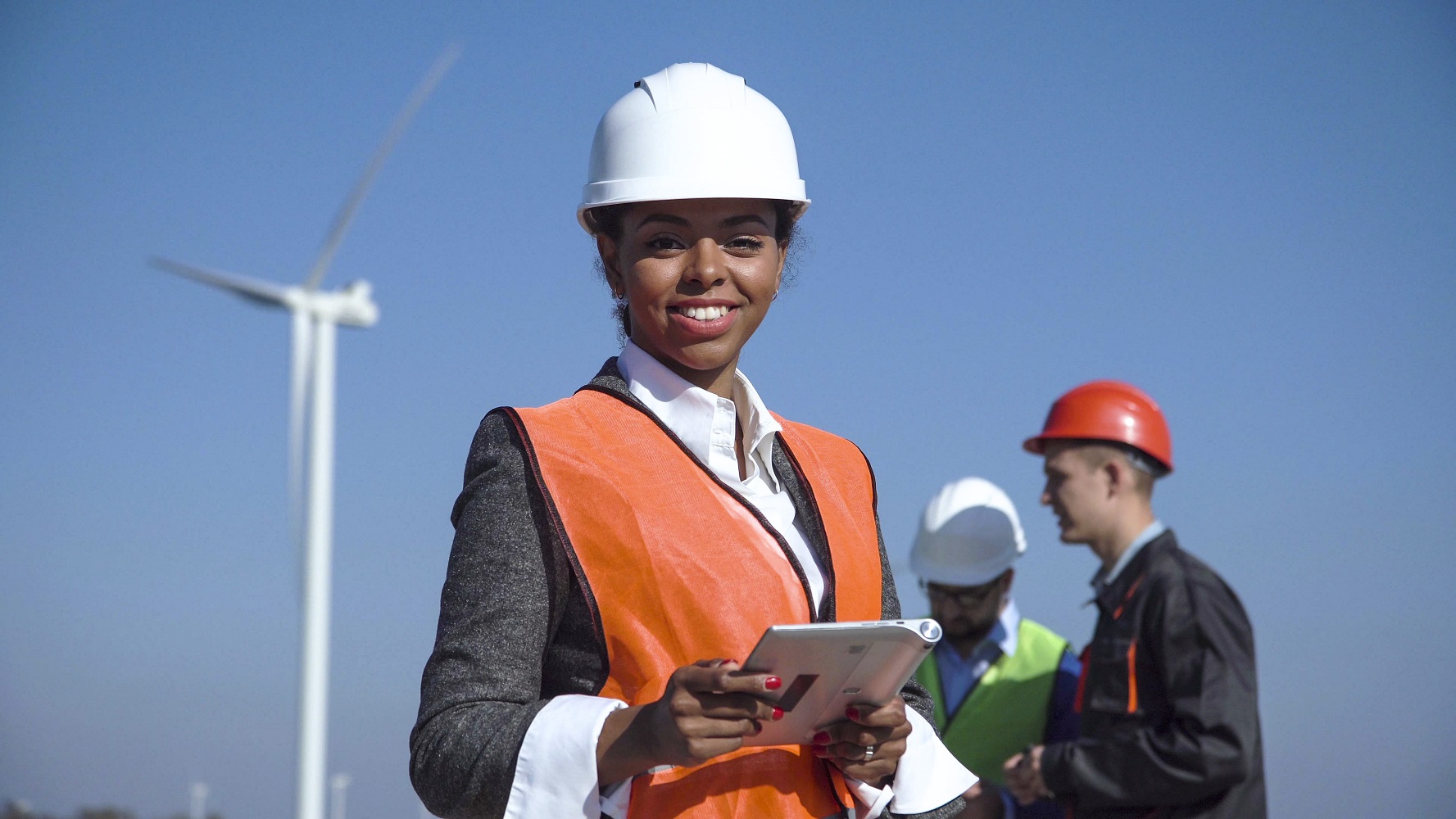 Workers on a wind farm.