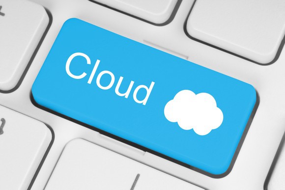 A blue cloud key on a keyboard.