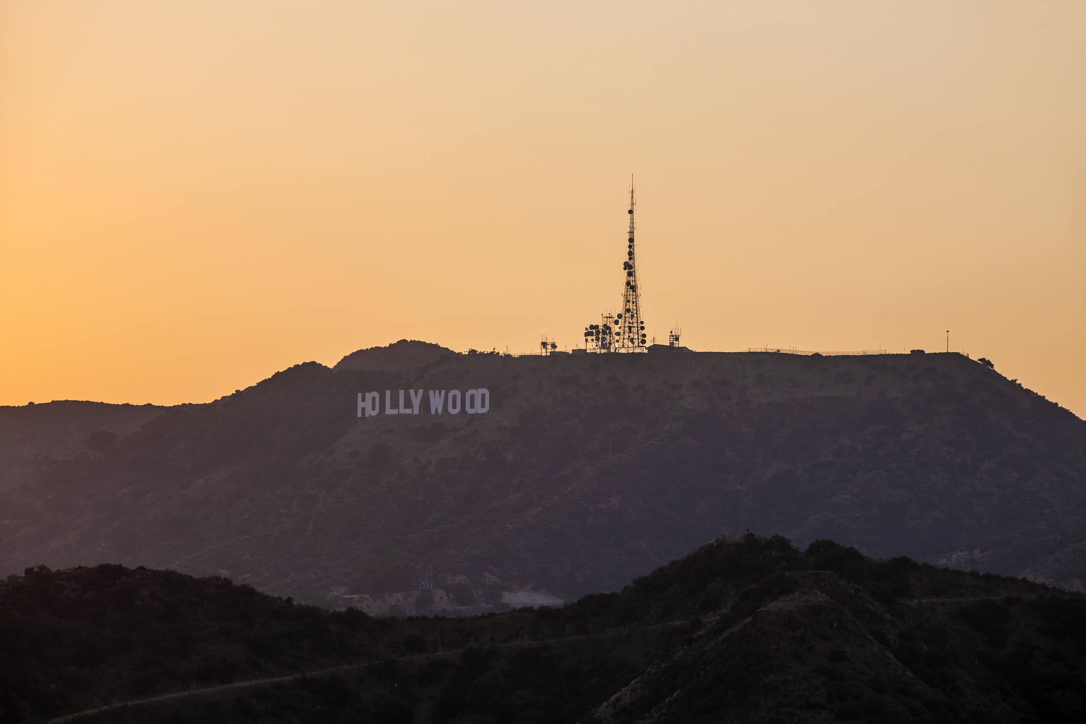 Hollywood sign at sunset