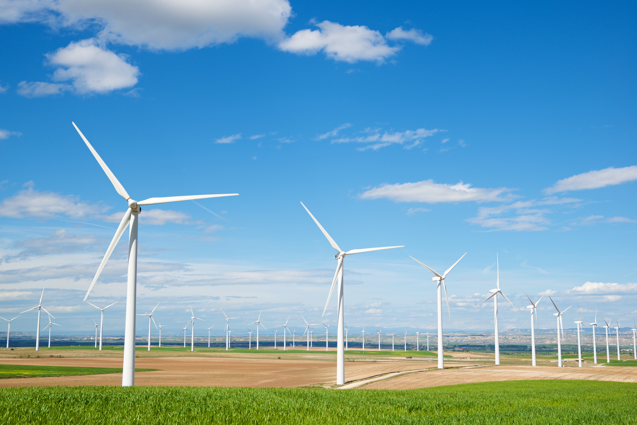 Onshore wind turbines.