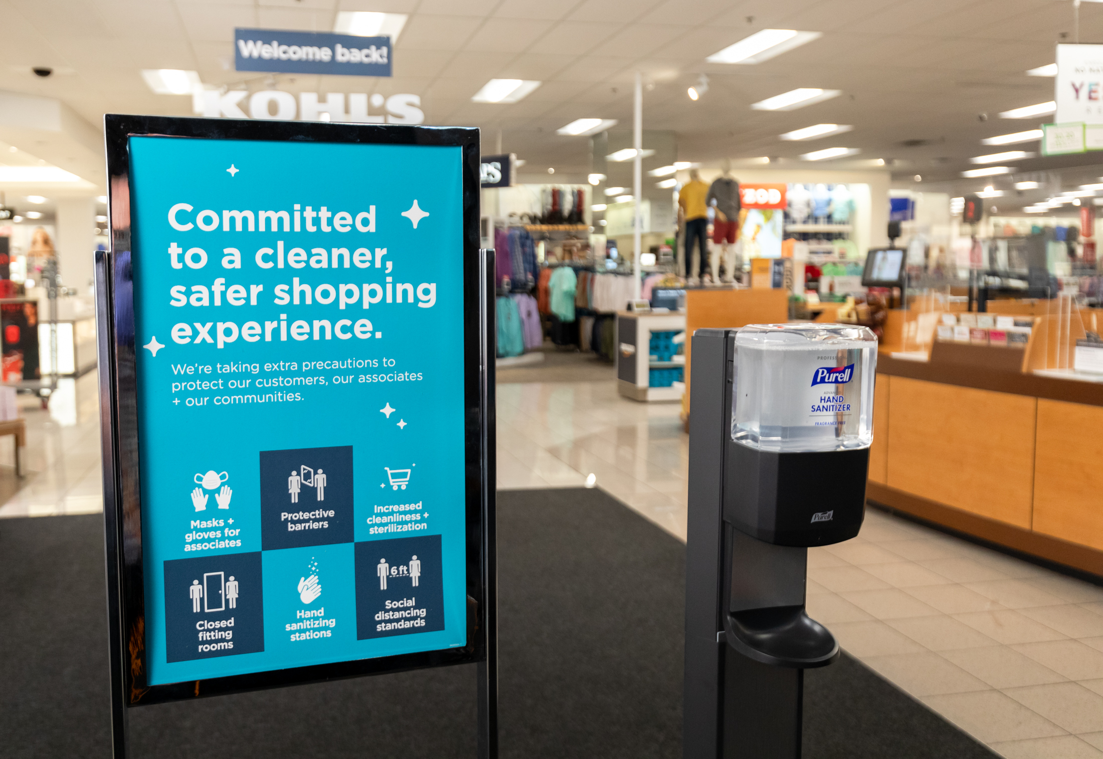 Kohl's sign explaining new safety protocols in stores