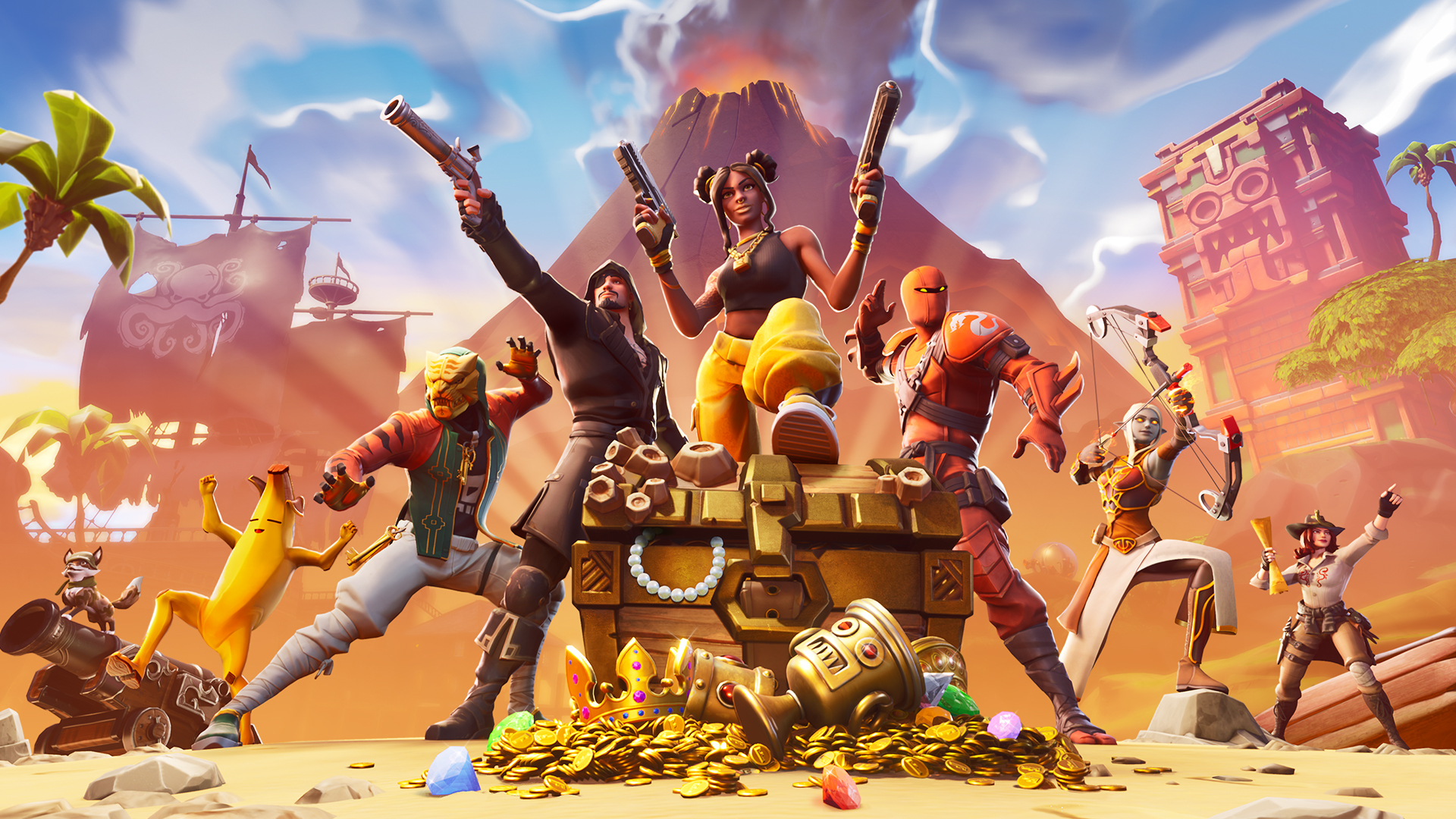 Various armed "Fortnite" characters