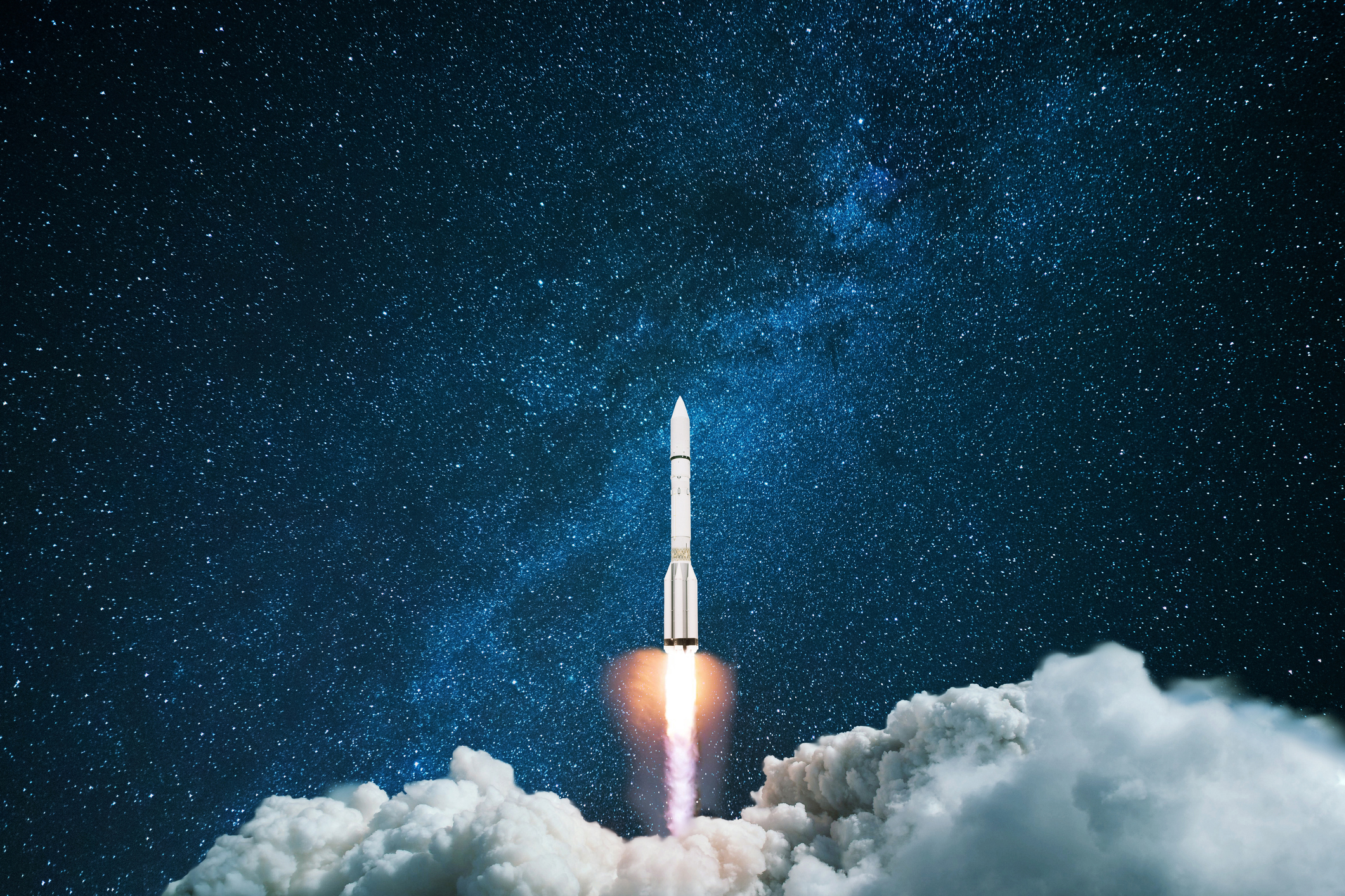 Rocketship blasting into space.