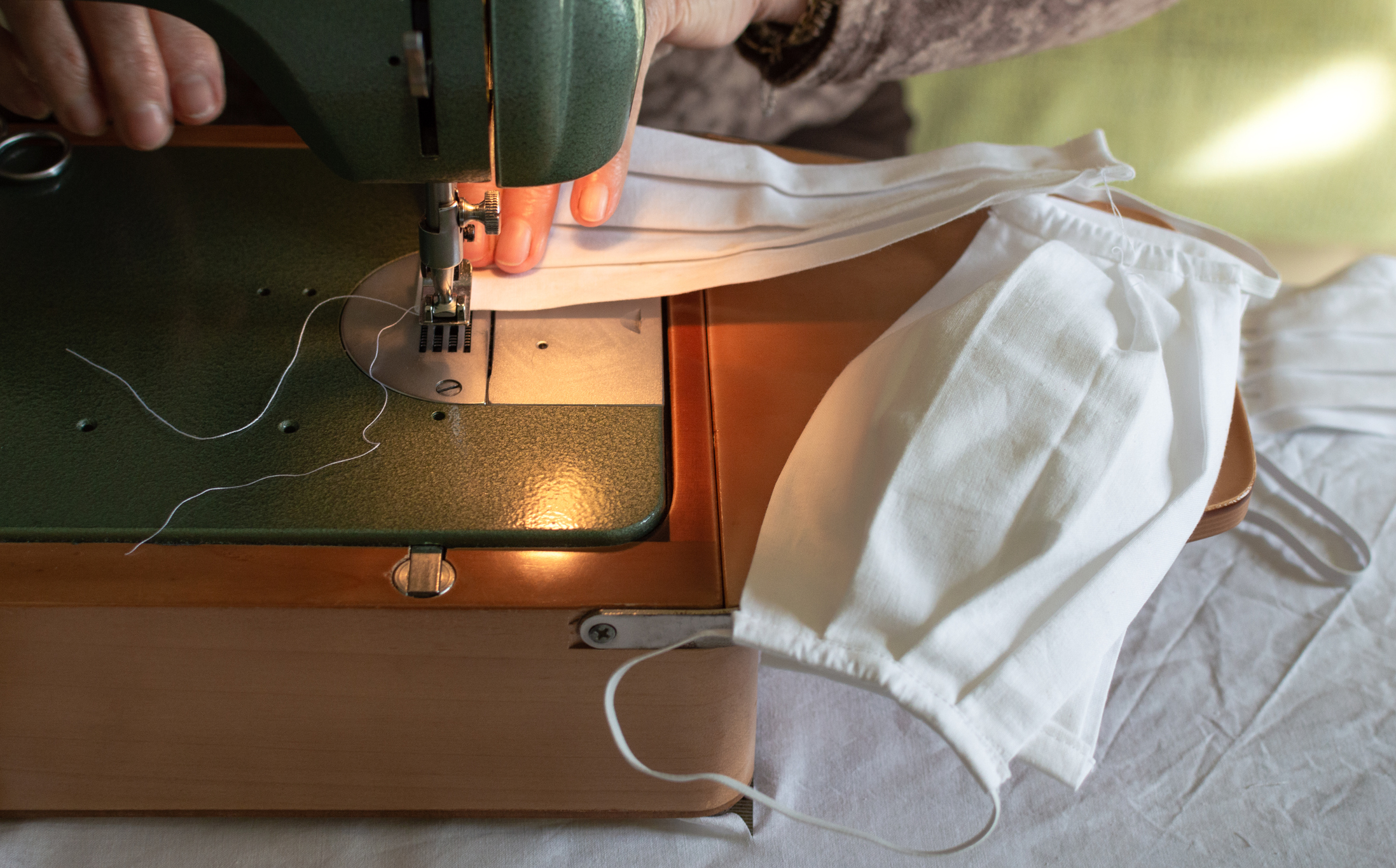 Sewing a coronavirus mask.