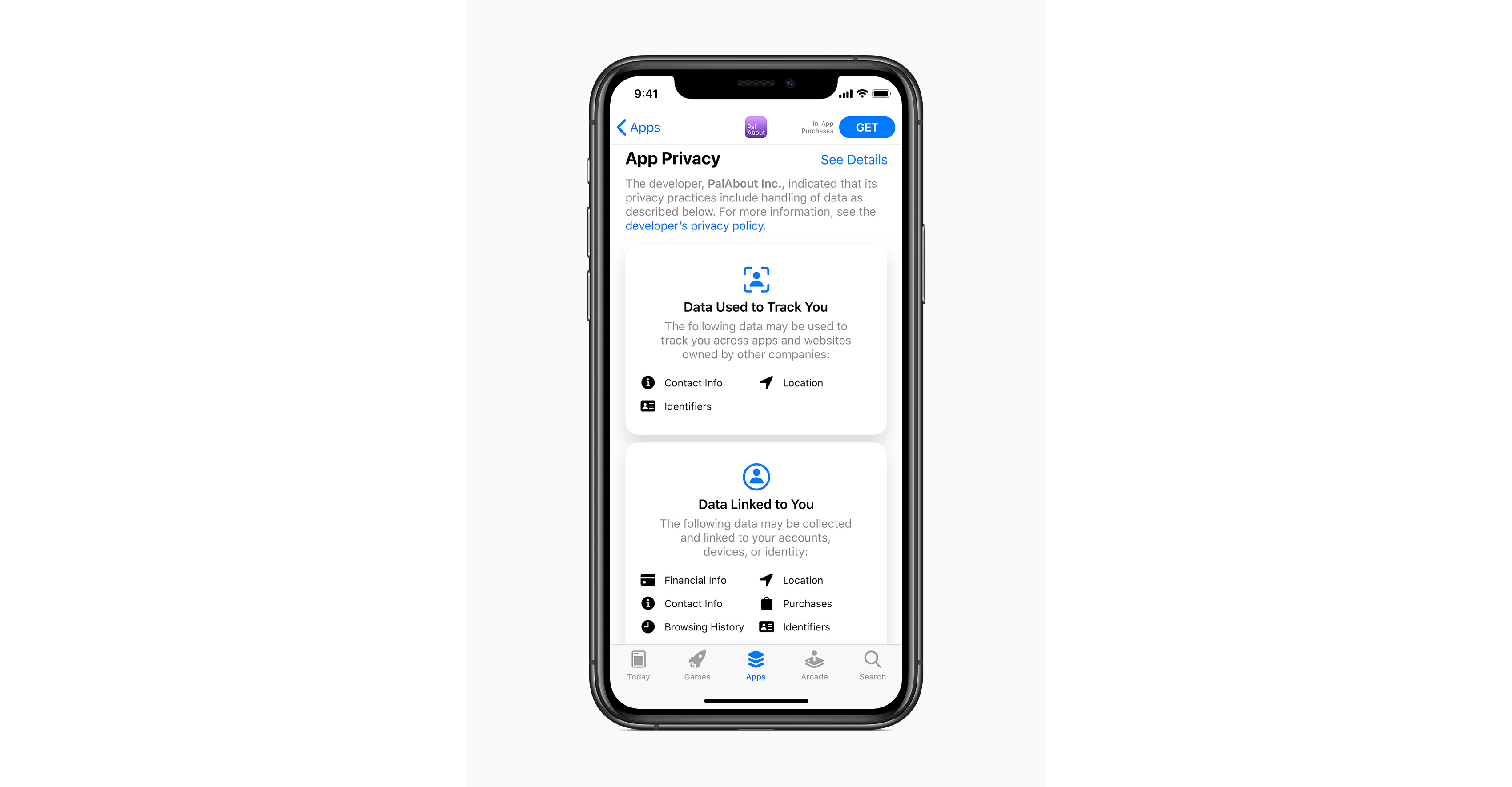 iPhone displaying app privacy interface
