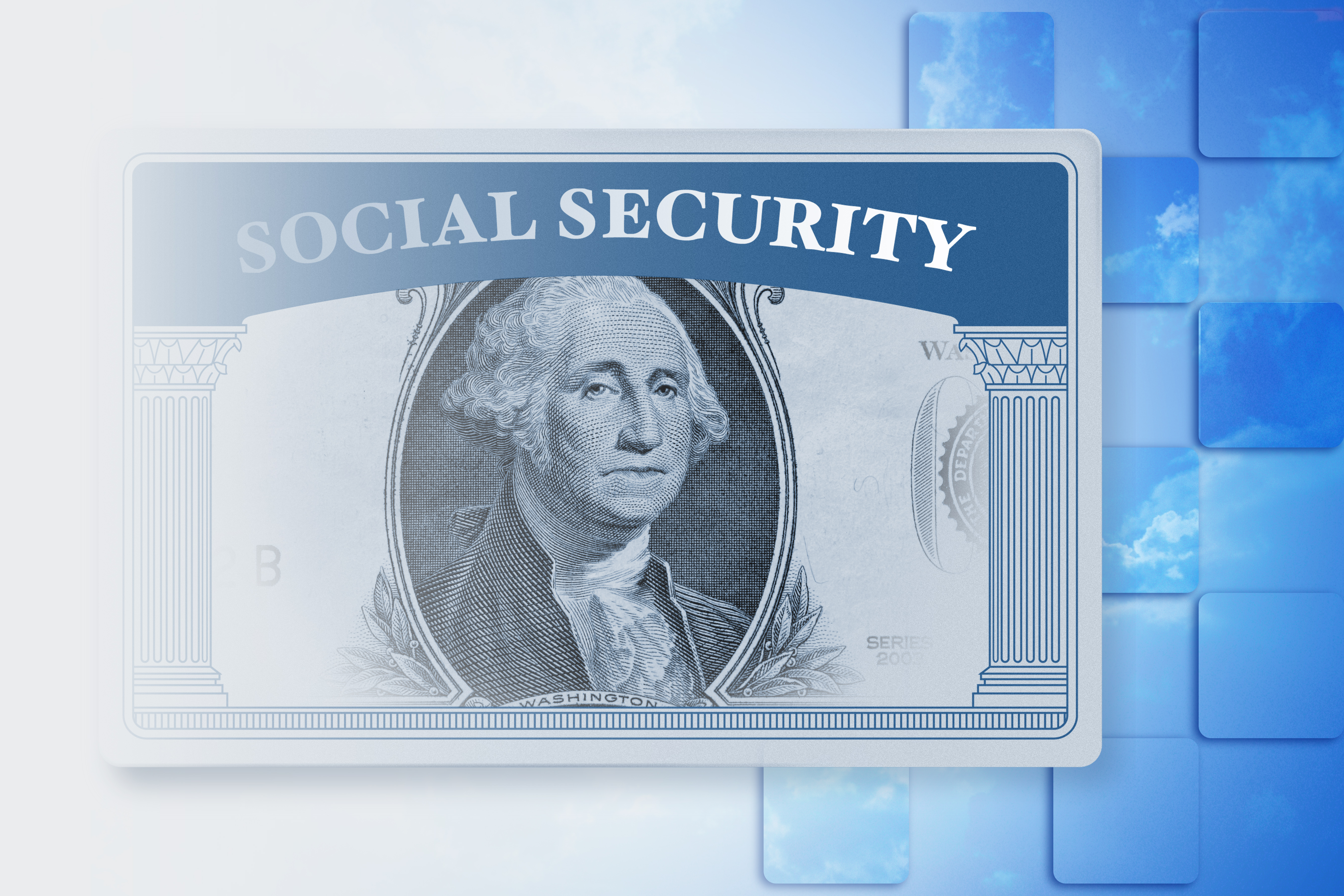 Social Security card with a dollar bill superimposed over it